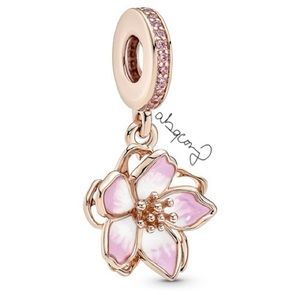 EUC Pandora 780667C01 14k Rose Gold-Plated Cherry Blossom Dangle Charm